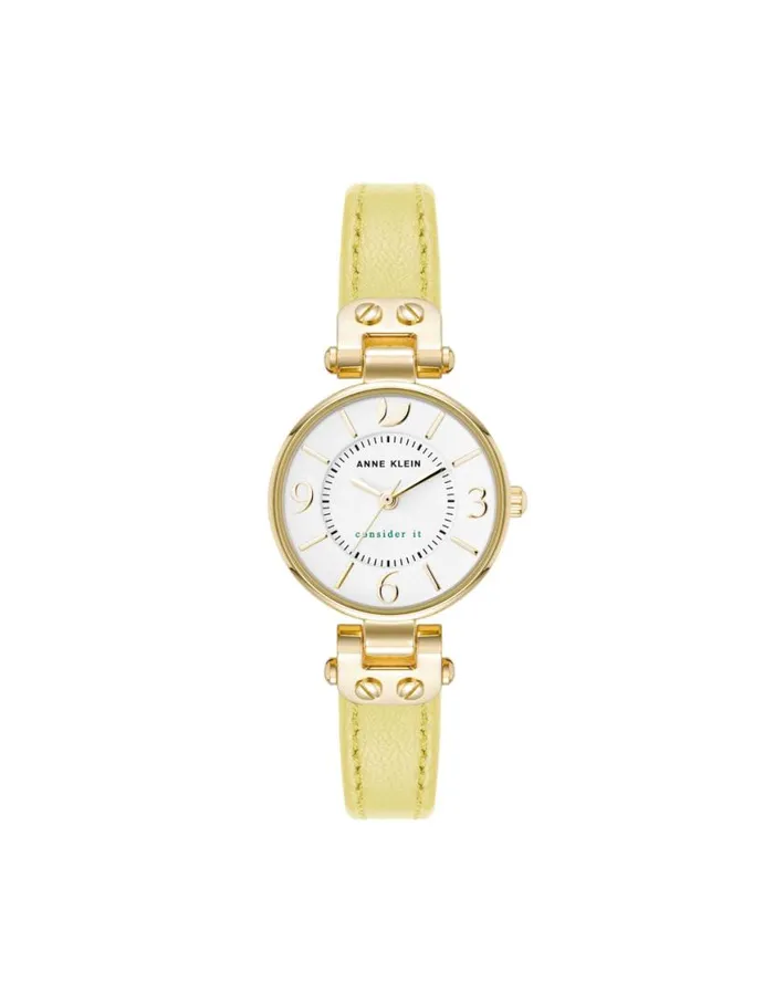 Women Consider It Sustainable Leather Strap Watch Yellowgoldtone Anne Klein Watches