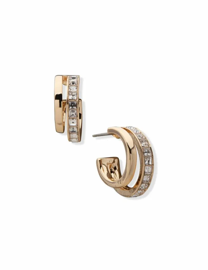 Women Crystal Double Hoop Earrings Anne Klein Pierced Earrings