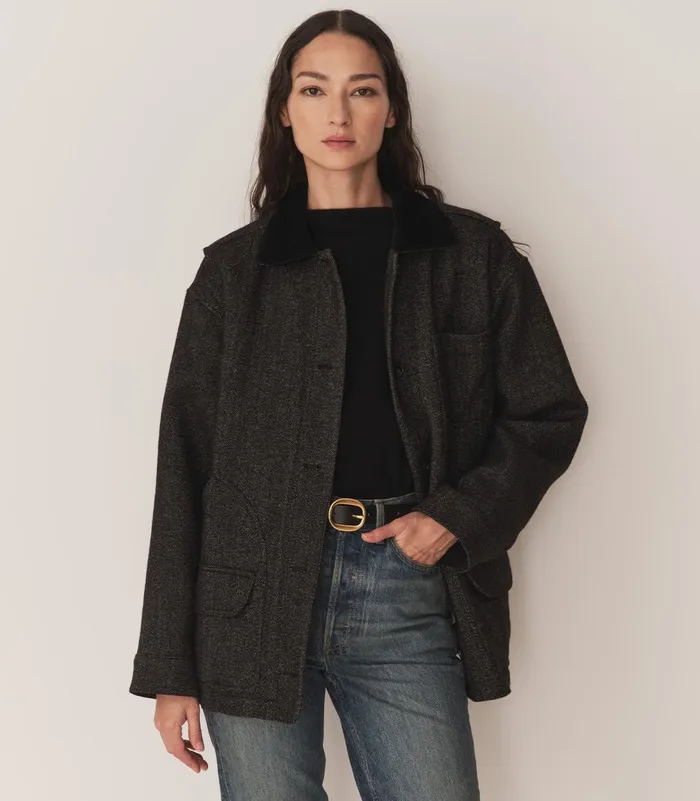 Women DEN Coats and Jackets Pascual Wool Jacket Charcoal Herringbone