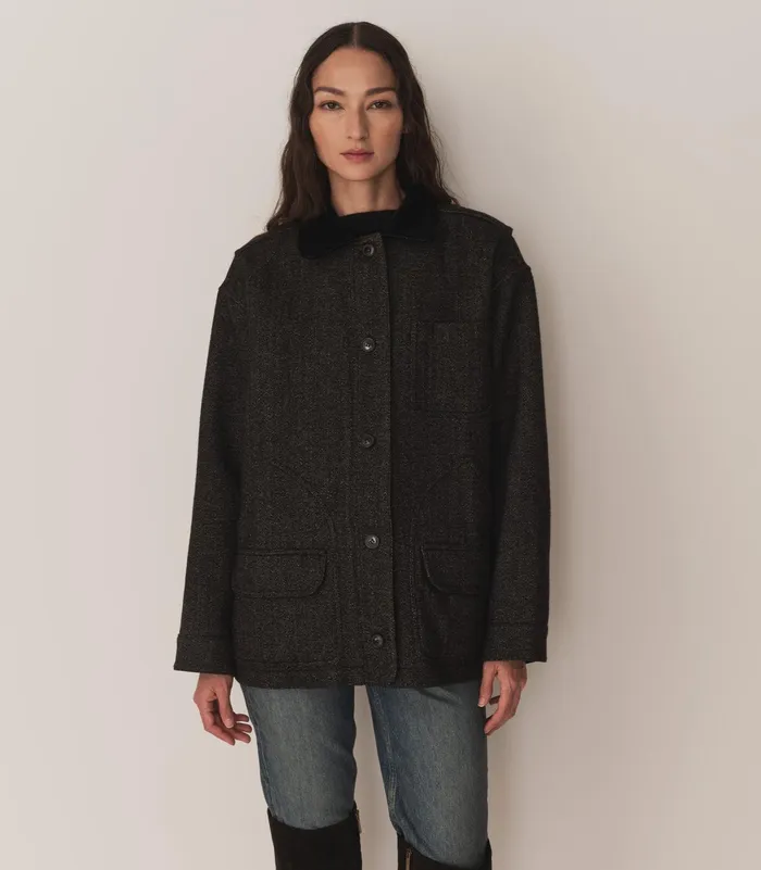 Women DEN Coats and Jackets Pascual Wool Jacket Charcoal Herringbone