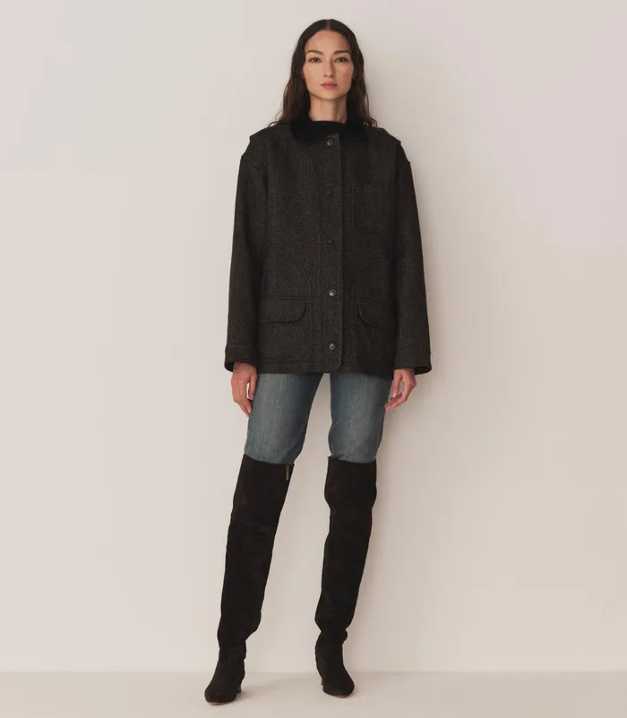 Women DEN Coats and Jackets Pascual Wool Jacket Charcoal Herringbone