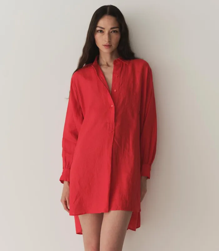 Women DEN Dresses Jora Linen Dress Scarlet