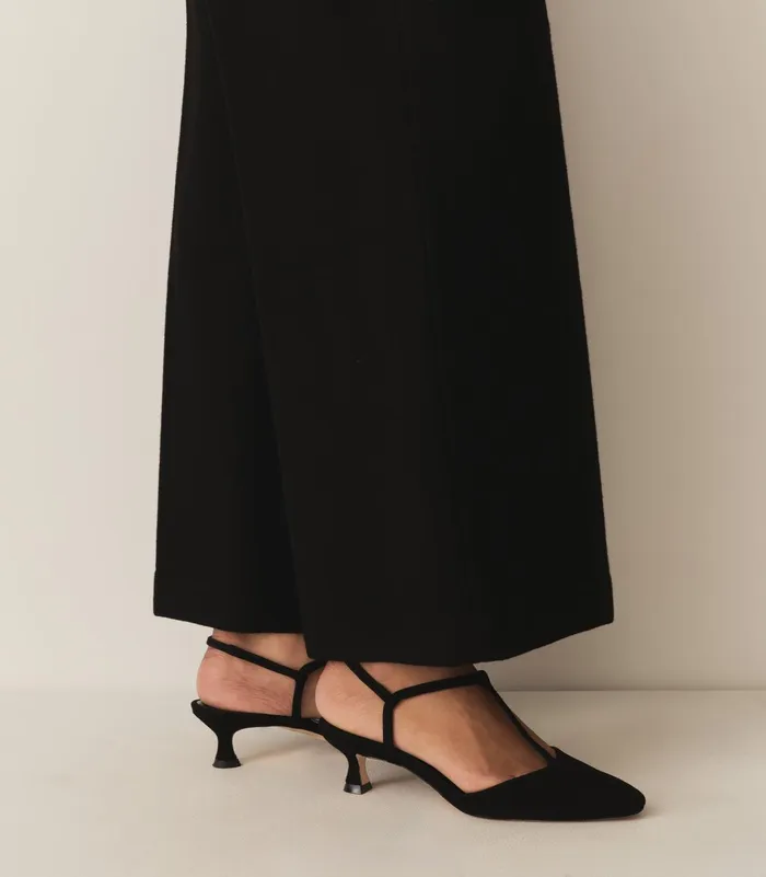 Women DEN Shoes Tabitha TStrap Heel Black Suede Women DEN Shoes Tabitha TStrap Heel Black Suede