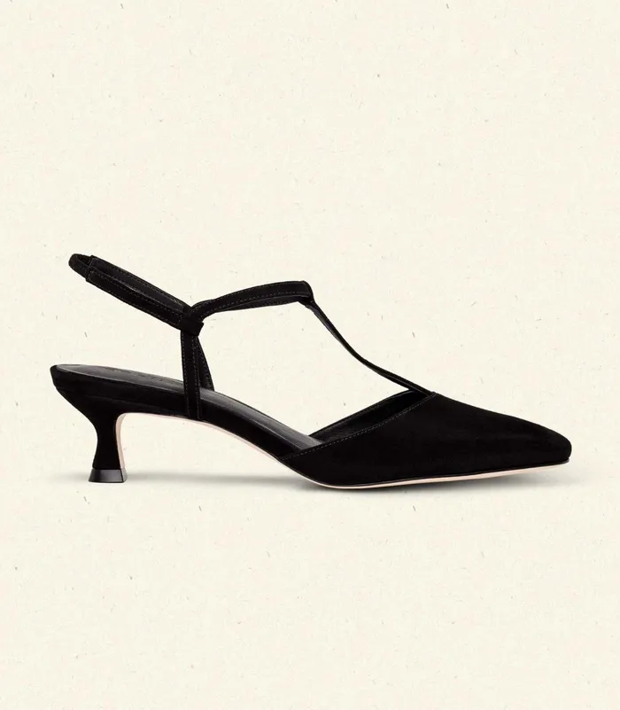 Women DEN Shoes Tabitha TStrap Heel Black Suede Women DEN Shoes Tabitha TStrap Heel Black Suede