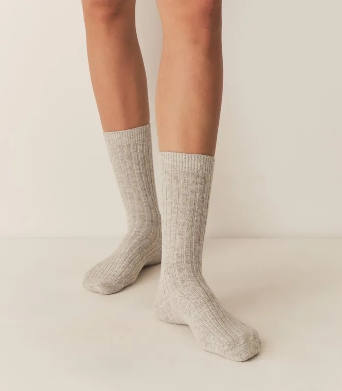 Women DEN Socks and Tights Collgien Merino Cashmere Ribbed Crew Socks Gris Clair Women DEN Socks and Tights Collgien Merino Cashmere Ribbed Crew Socks Gris Clair