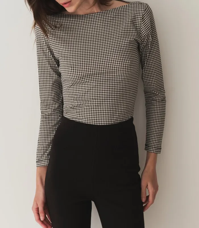 Women DEN Tees Paulette Tee Noir La Maddalena Gingham