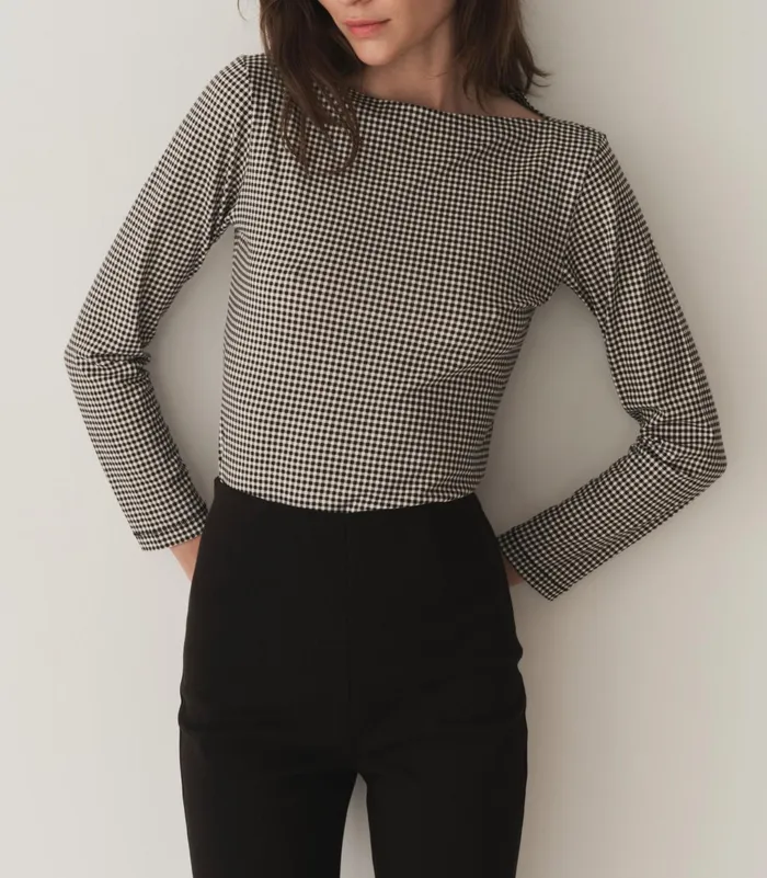 Women DEN Tees Paulette Tee Noir La Maddalena Gingham Women DEN Tees Paulette Tee Noir La Maddalena Gingham