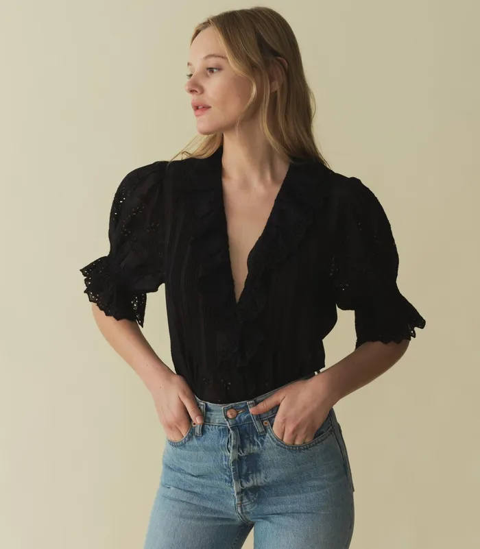 Women DEN Tops Henri Top Black Eyelet