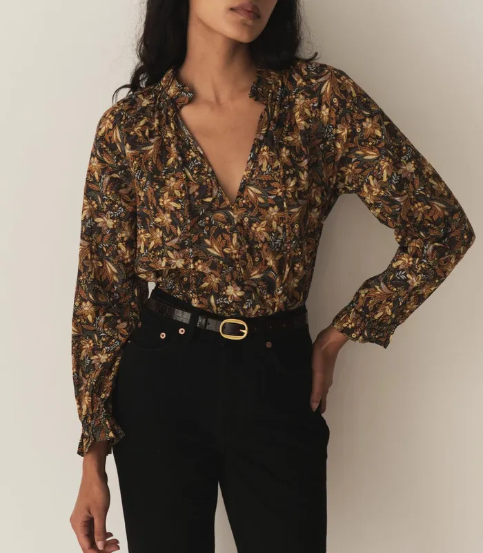 Women DEN Tops Juna Top Noir Narcissus Floral