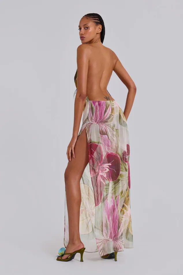 Women Dahlia HandBeaded Backless Chiffon Maxi Dress Jaded London Dresses