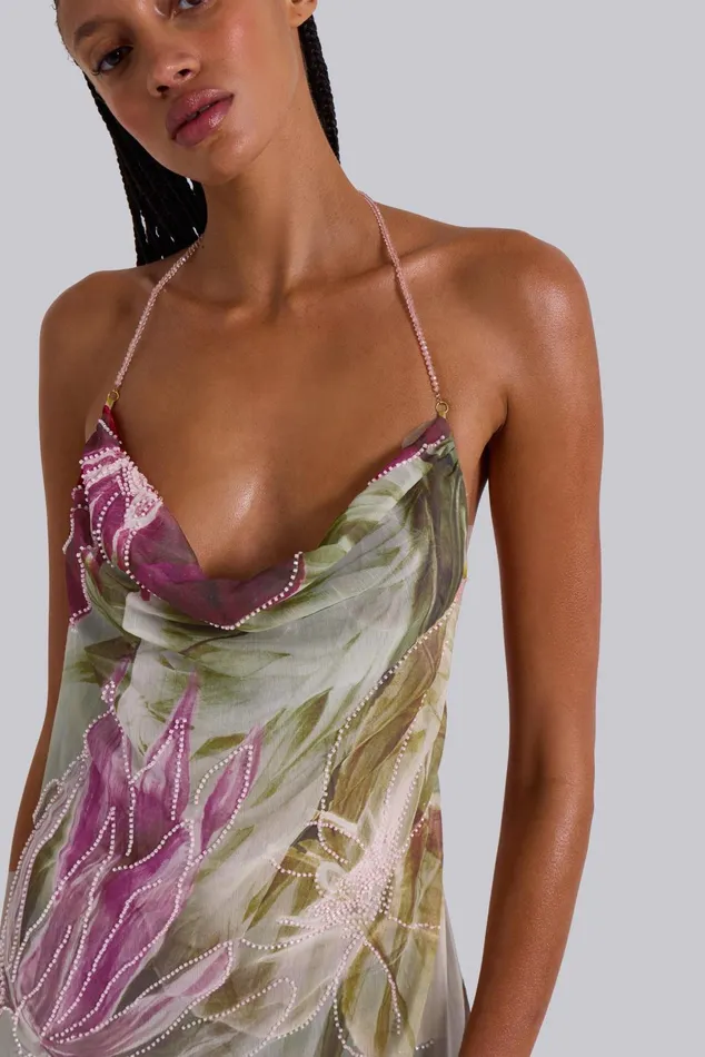 Women Dahlia HandBeaded Backless Chiffon Maxi Dress Jaded London Dresses