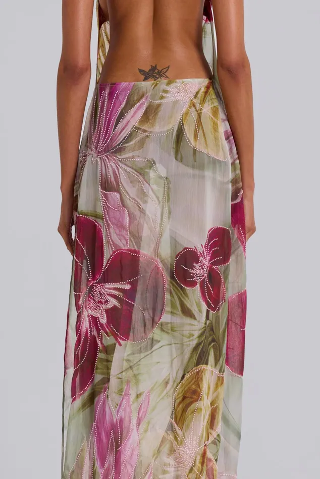 Women Dahlia HandBeaded Backless Chiffon Maxi Dress Jaded London Dresses