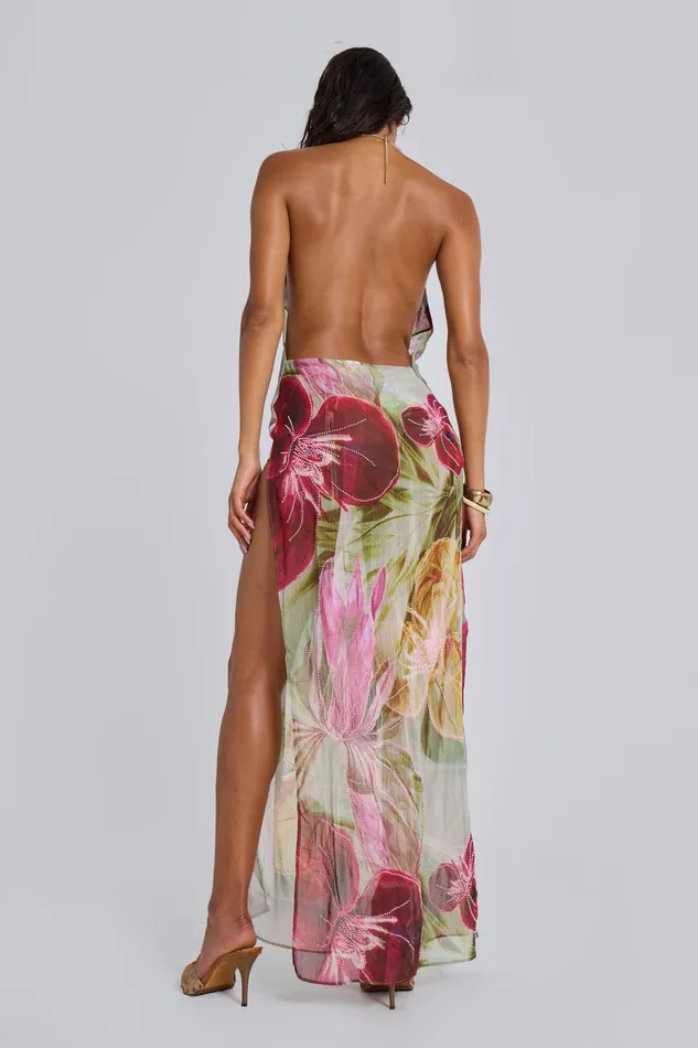 Women Dahlia HandBeaded Backless Chiffon Maxi Dress Jaded London Dresses