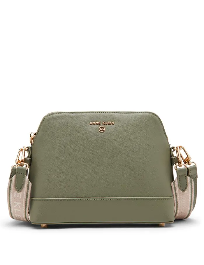Women Dome Crossbody With Logo Web Strap Soft Olive Anne Klein Crossbody Bags