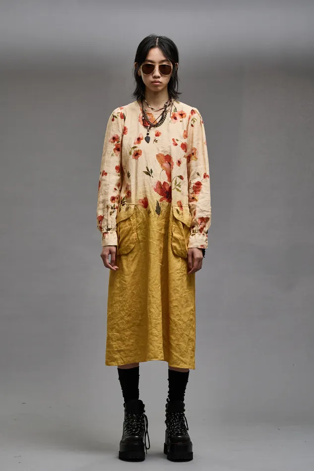 Women Dresses and Skirts R13 Bellow Pocket Dress 8211 Yellow Poppy Print