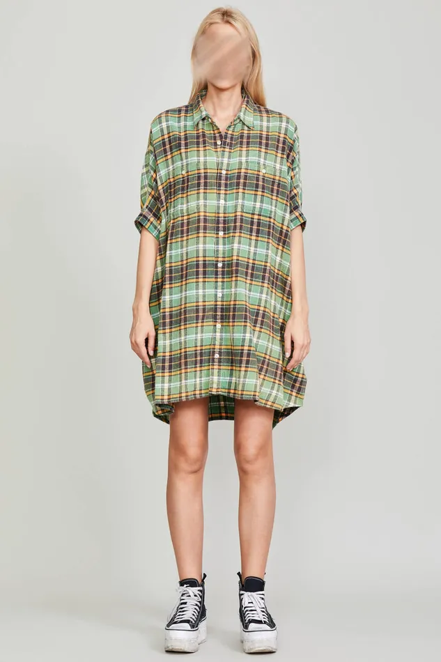 Women Dresses and Skirts R13 Oversized Boxy Shirtdress 8211 Green Plaid