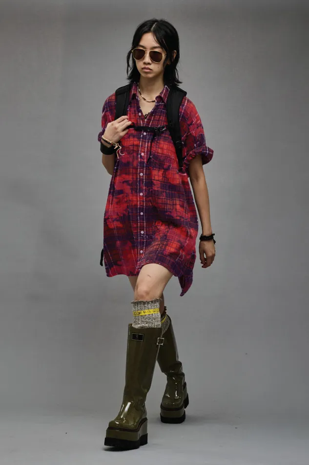 Women Dresses and Skirts R13 Oversized Relaxed Shirtdress 8211 Dusk Red Plaid