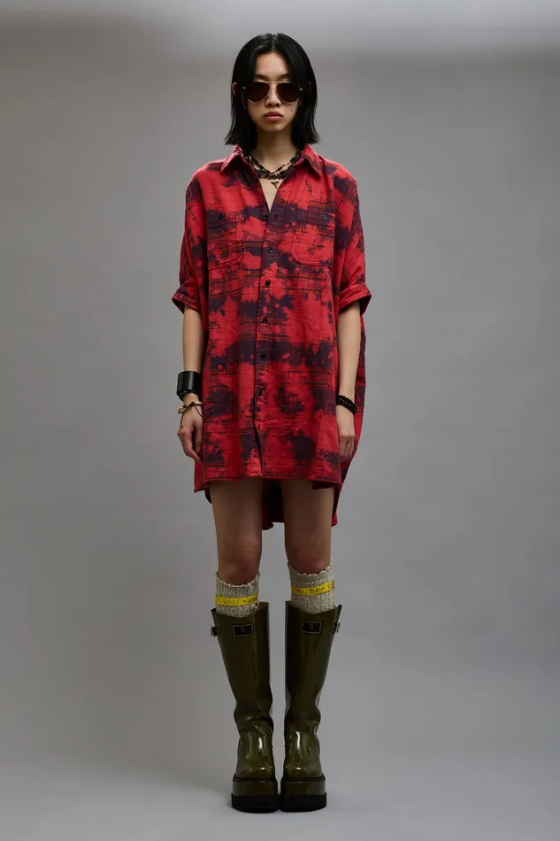 Women Dresses and Skirts R13 Oversized Relaxed Shirtdress 8211 Dusk Red Plaid