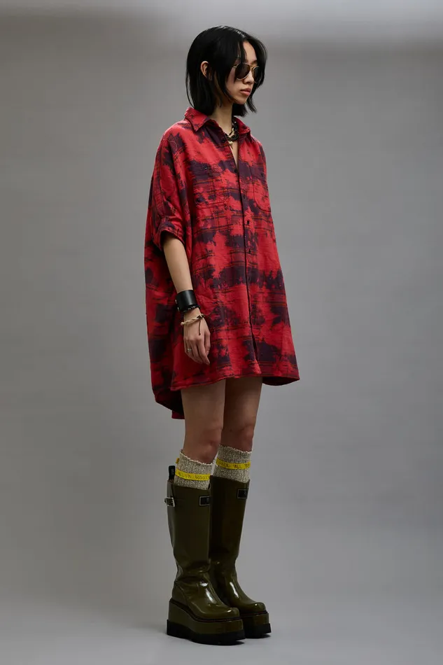 Women Dresses and Skirts R13 Oversized Relaxed Shirtdress 8211 Dusk Red Plaid