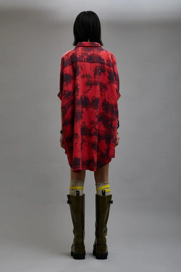 Women Dresses and Skirts R13 Oversized Relaxed Shirtdress 8211 Dusk Red Plaid