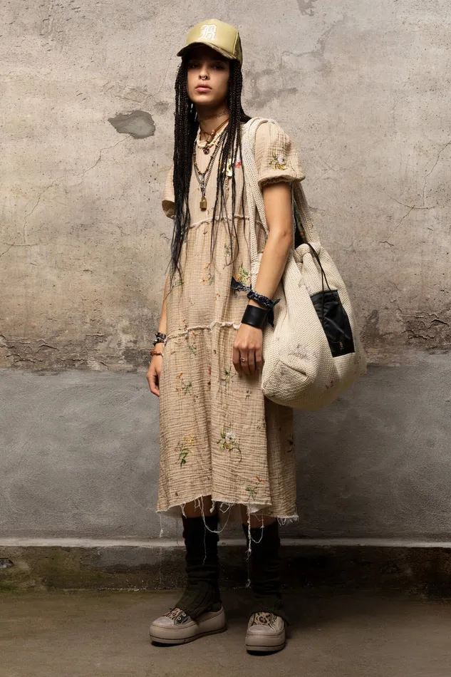 Women Dresses and Skirts R13 Shredded Relaxed Midi 8211 Floral On Khaki