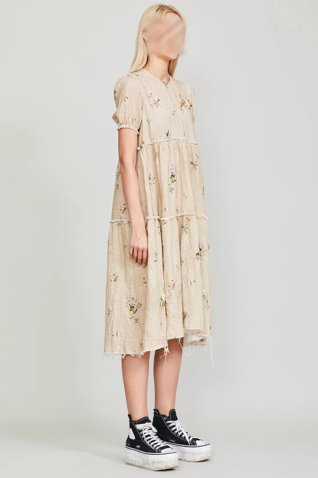 Women Dresses and Skirts R13 Shredded Relaxed Midi 8211 Floral On Khaki