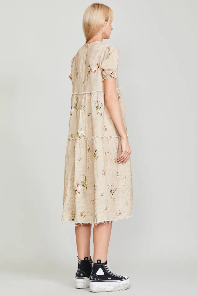 Women Dresses and Skirts R13 Shredded Relaxed Midi 8211 Floral On Khaki