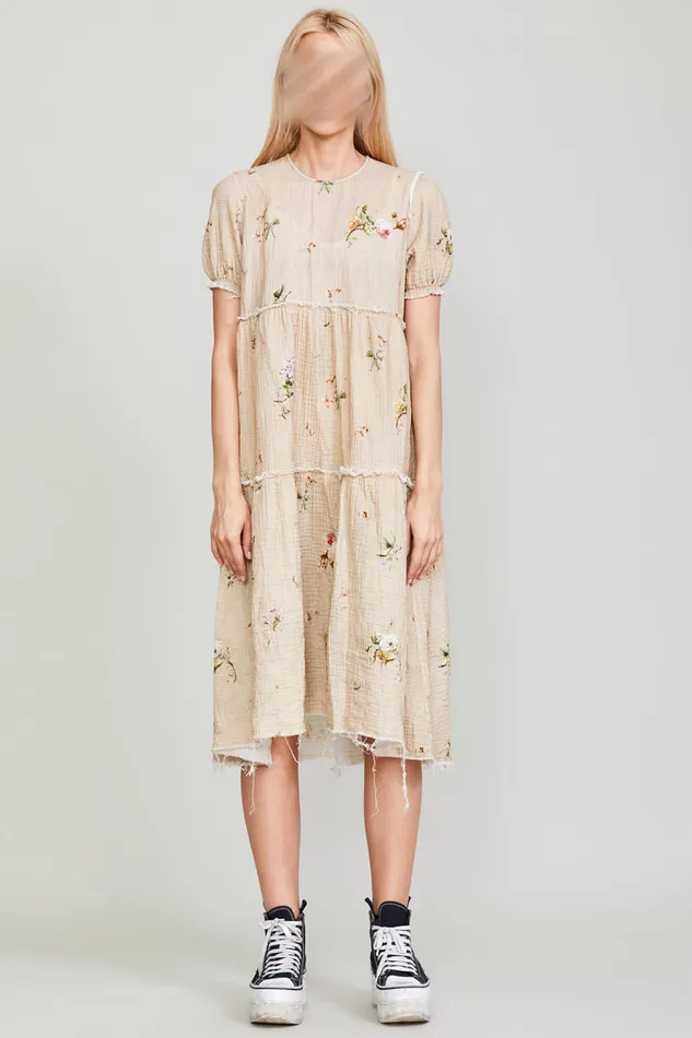Women Dresses and Skirts R13 Shredded Relaxed Midi 8211 Floral On Khaki