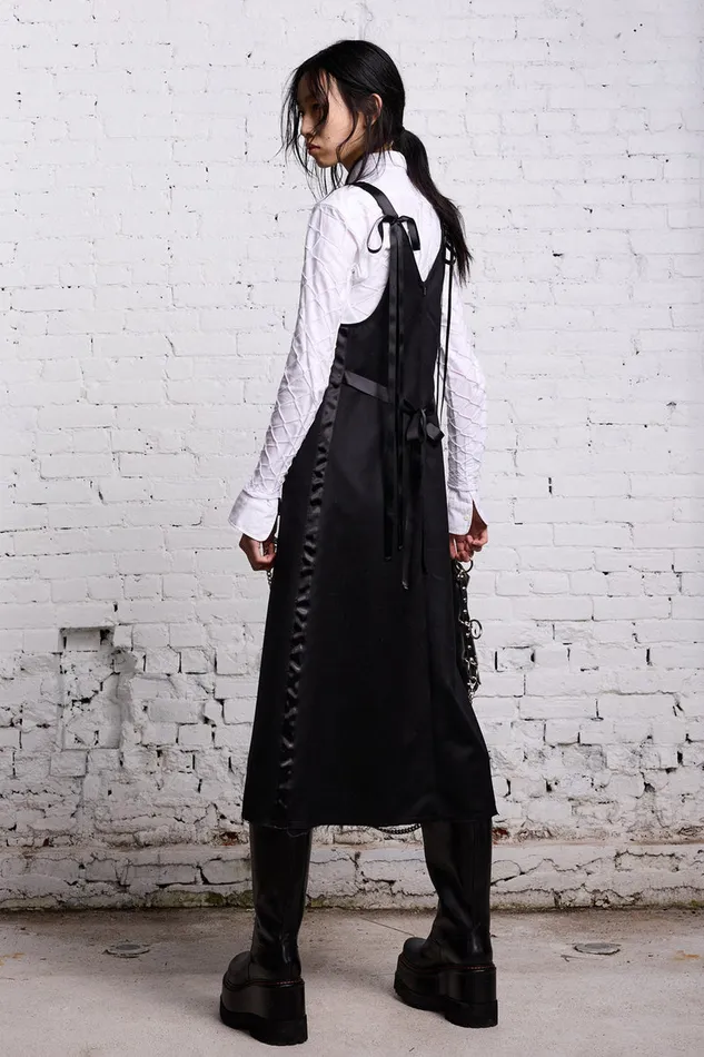 Women Dresses and Skirts R13 Tape Tie Grunge Slip 8211 Black And Satin