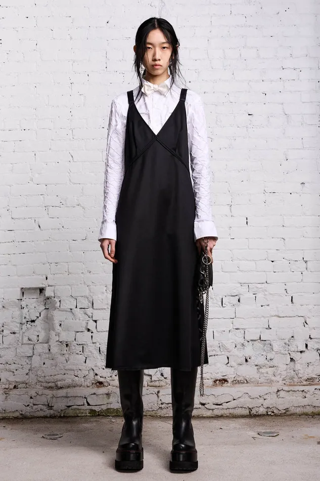 Women Dresses and Skirts R13 Tape Tie Grunge Slip 8211 Black And Satin