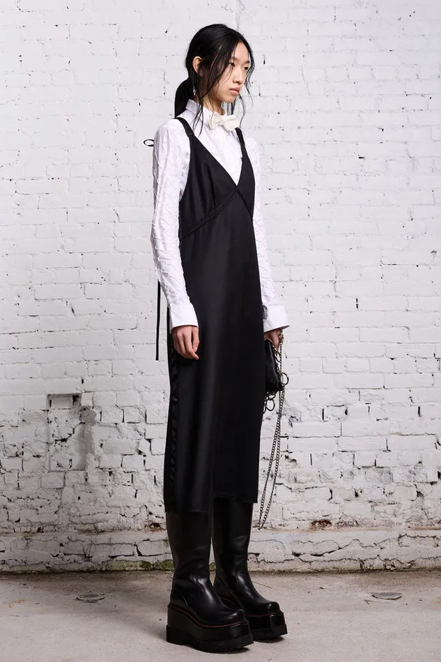 Women Dresses and Skirts R13 Tape Tie Grunge Slip 8211 Black And Satin