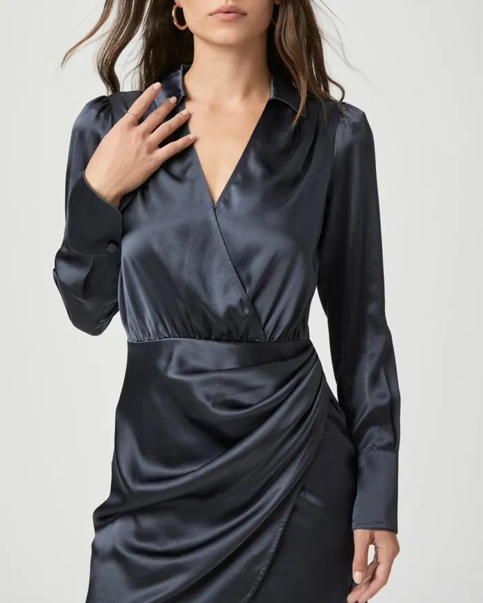 Women Dresses PAIGE Nyla Dress 8211 Calico Blue Silk Satin Women Dresses PAIGE Nyla Dress 8211 Calico Blue Silk Satin