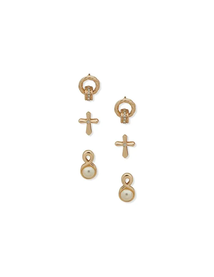 Women Earring Trio On Cross Ornament In Pouch Anne Klein Pierced Earrings