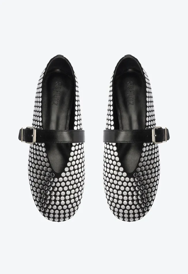 Women Eiza Studs Ballet Flat Black Schutz Shoes Ballerinas