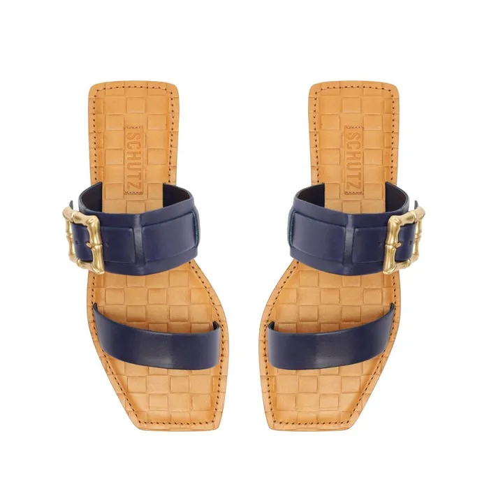 Women Enola Double Leather Sandal Blue Schutz Shoes Flats