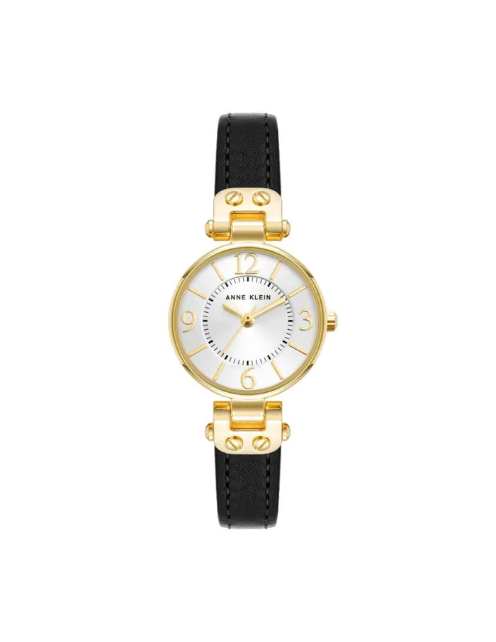 Women Essential Leather Strap Watch Black Goldtone Anne Klein Occasion Watches