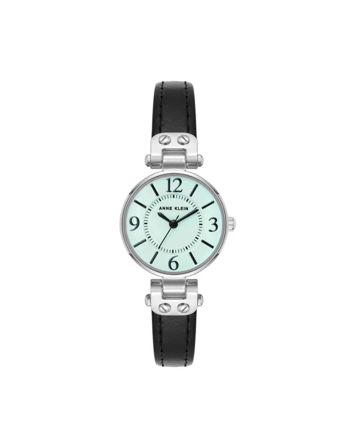 Women Essential Leather Strap Watch Black Goldtone Anne Klein Occasion Watches