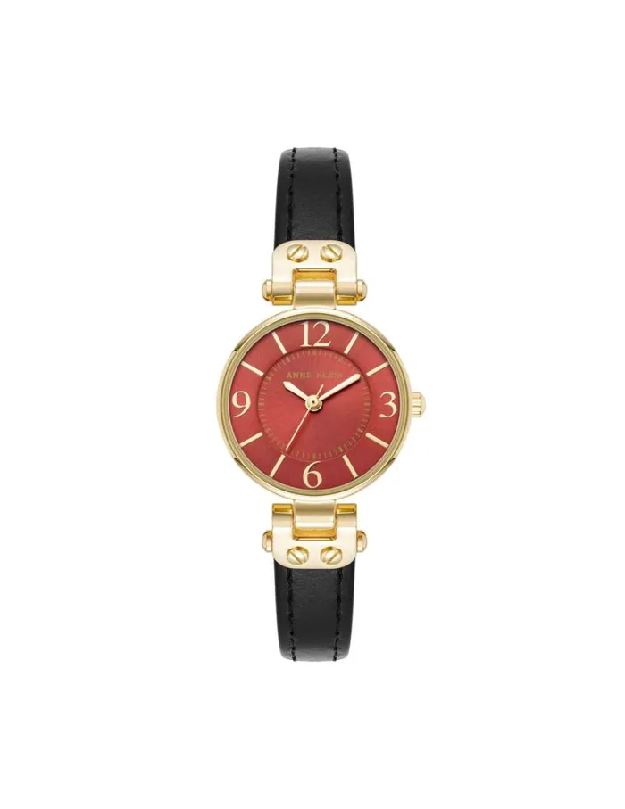 Women Essential Leather Strap Watch Black Goldtone Anne Klein Occasion Watches