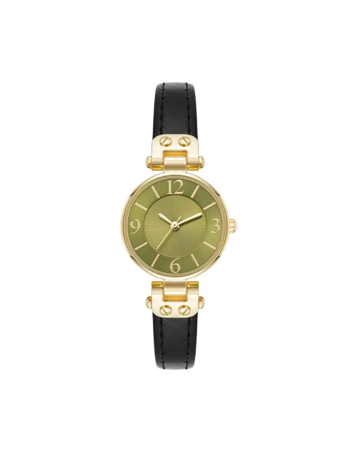 Women Essential Leather Strap Watch Black Goldtone Anne Klein Occasion Watches