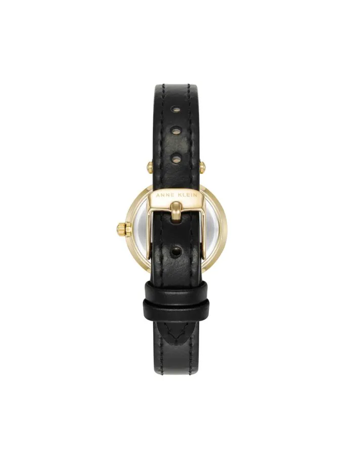 Women Essential Leather Strap Watch Black Goldtone Anne Klein Occasion Watches