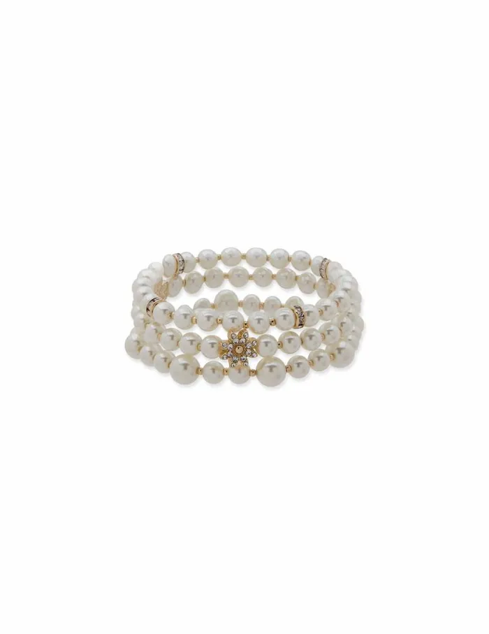 Women Faux Pearl and Flower 3 Piece Bracelet Set Anne Klein Bracelets