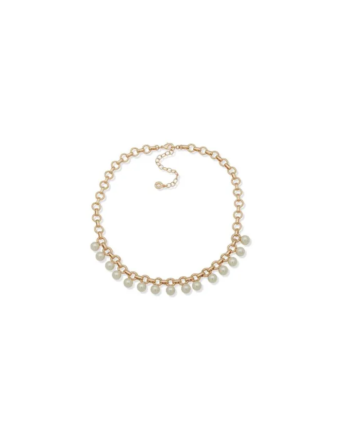 Women Faux Pearl Rolo Chain Necklace Anne Klein Necklaces