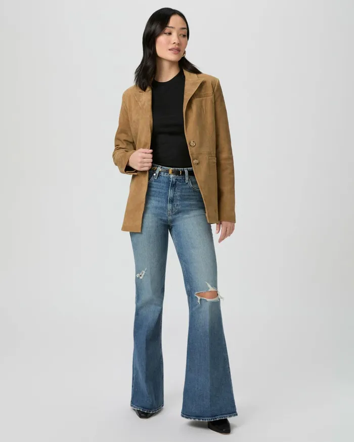 Women Flare PAIGE Charlie 32 Inch Flare Jean 8211 Blue Note Destructed