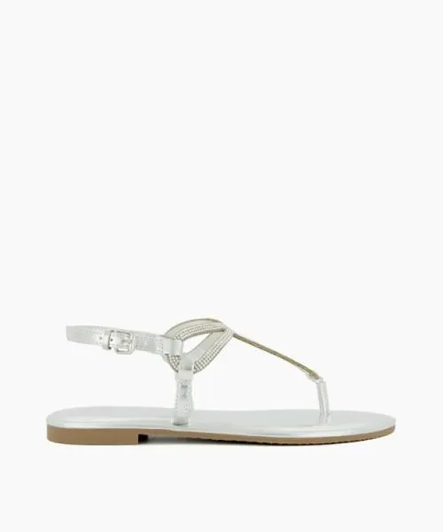 Women Flat Sandals Dune London Logic 8211 Silver Metallic