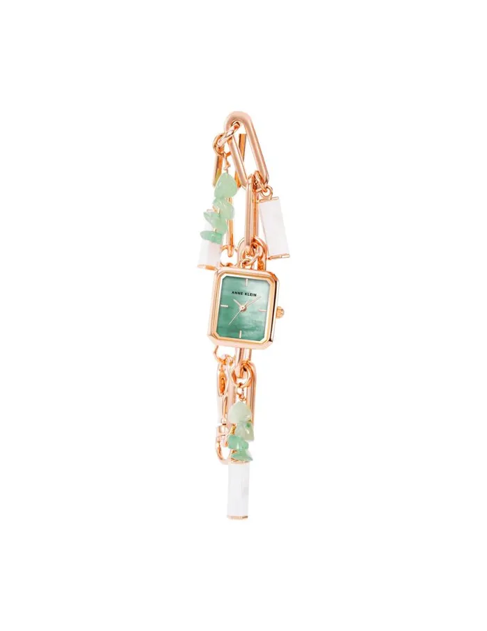 Women Gemstone Charm Bracelet Watch Aventurinerose Gold Anne Klein Watches