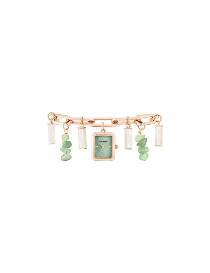 Women Gemstone Charm Bracelet Watch Aventurinerose Gold Anne Klein Watches