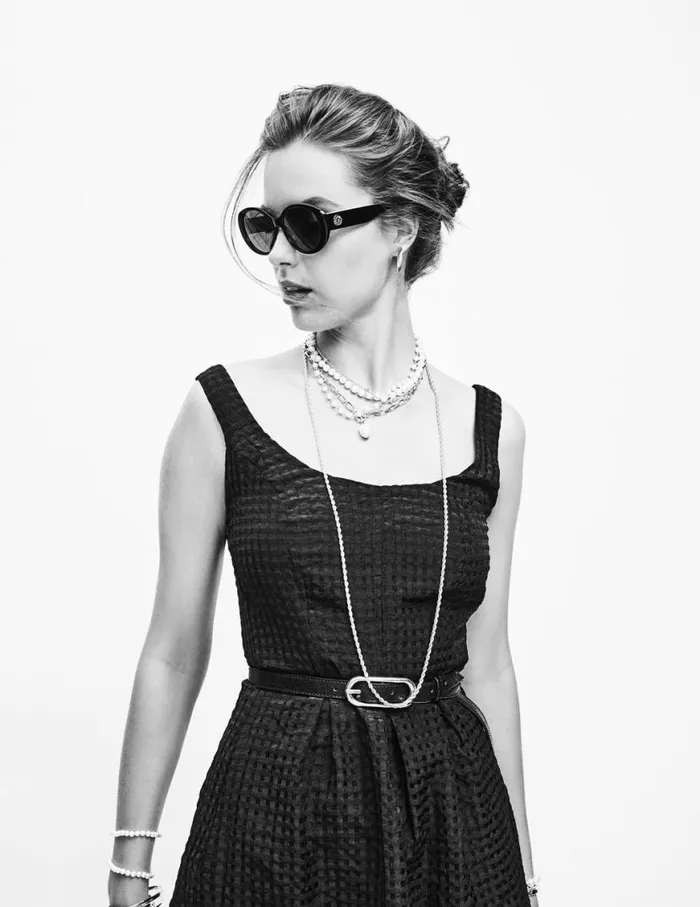 Women Glamorous Oval Sunglasses Ivory Pearl Anne Klein Sunglasses