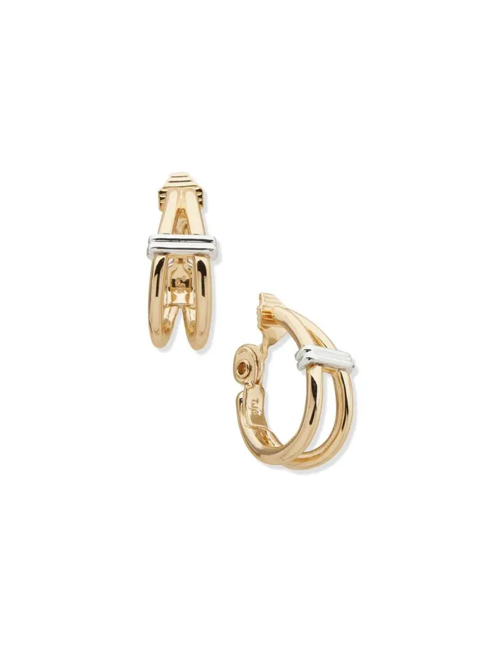 Women Gold 26mm 2 Row Hoop Earring Anne Klein Clip Earrings