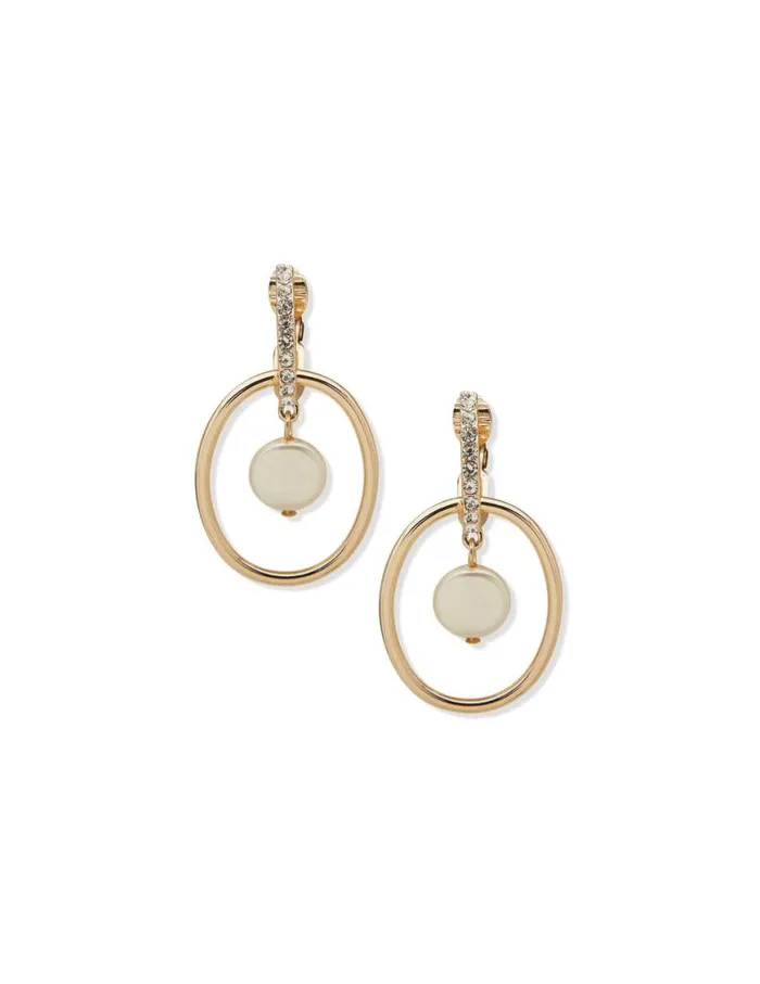 Women Gold Pearl Orbital Earring Anne Klein Clip Earrings