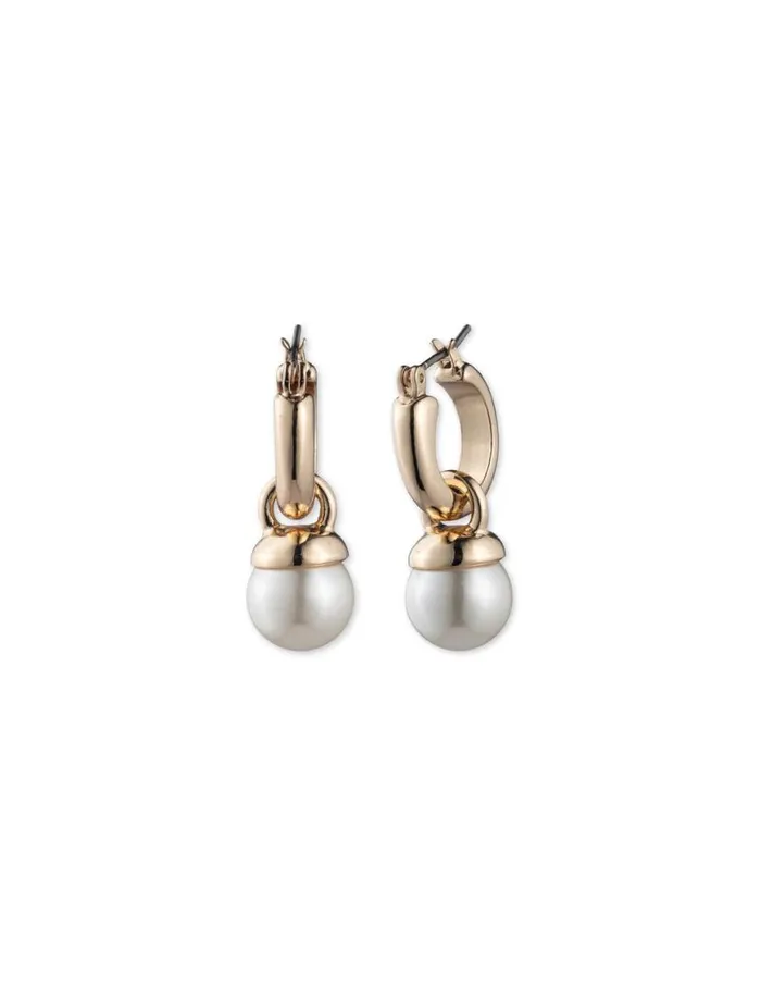 Women GoldTone Blanc Faux Pearl Drop Hoop Earrings Anne Klein Pierced Earrings
